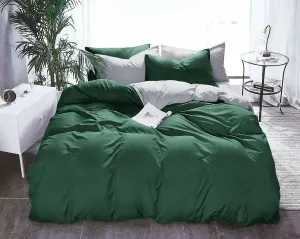 1000TC | Reversible | Super King Size | Green & Grey | Duvet Quilt Cover Set