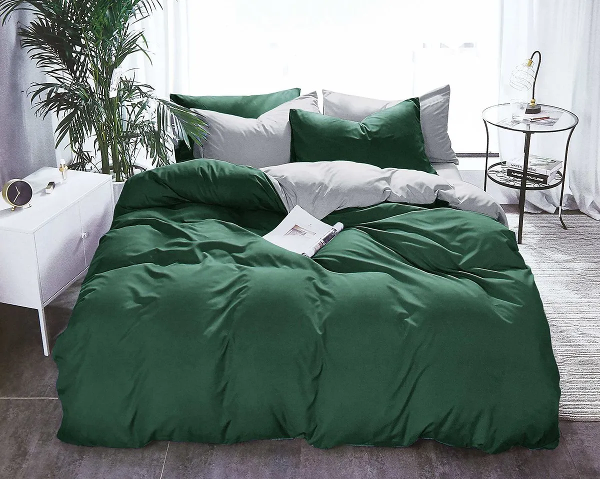 1000TC | Reversible | Super King Size | Green & Grey | Duvet Quilt Cover Set