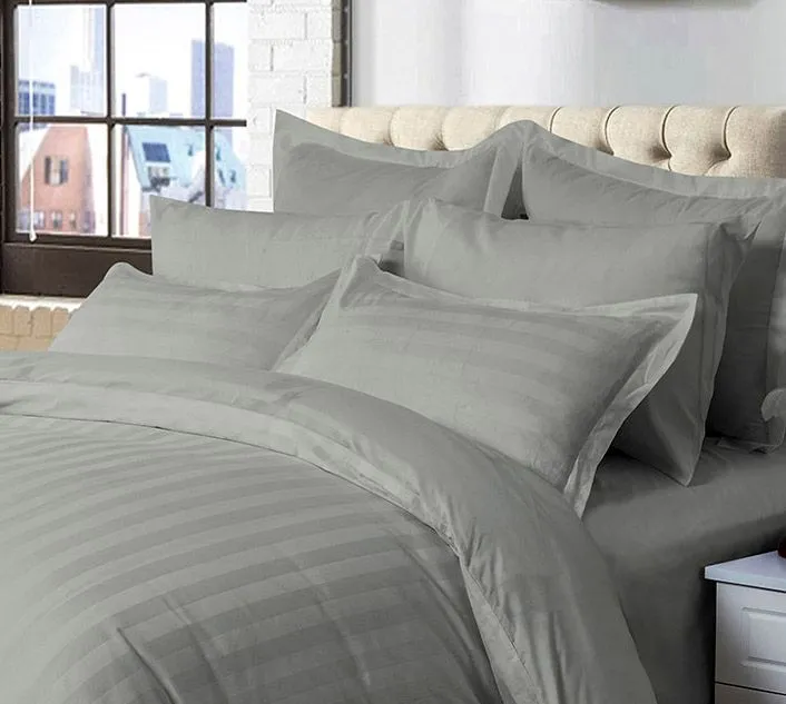 1000TC | Ultra Soft | Striped | King Size | Grey | Duvet Quilt Cover Set