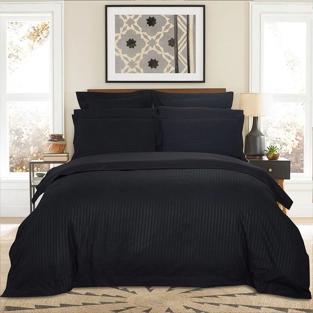 1000TC | Ultra Soft | Striped | Queen Size | Black | Duvet Quilt Cover Set