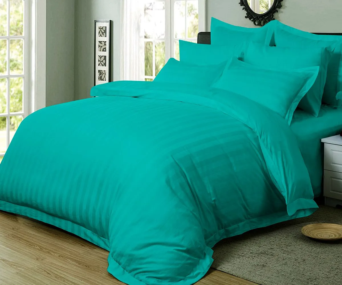 1000TC | Ultra Soft | Striped | Queen Size | Teal | Duvet Quilt Cover Set