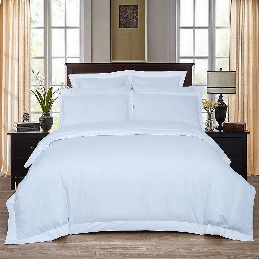1000TC | Ultra Soft | Striped | Queen Size | White | Duvet Quilt Cover Set