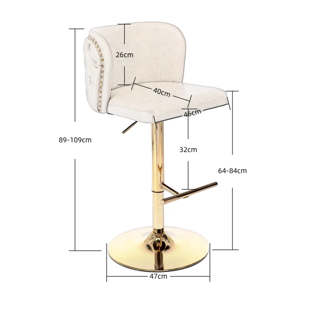 2x Faux Leather Golden Base Swivel Bar Stools | Beige