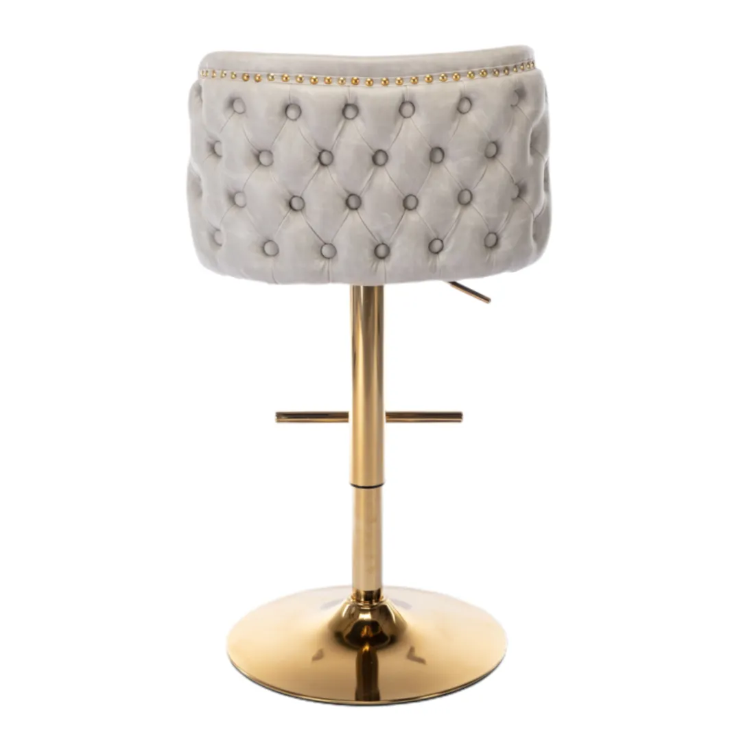 2x Faux Leather Golden Base Swivel Bar Stools | Beige