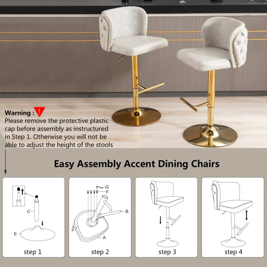 2x Faux Leather Golden Base Swivel Bar Stools | Beige