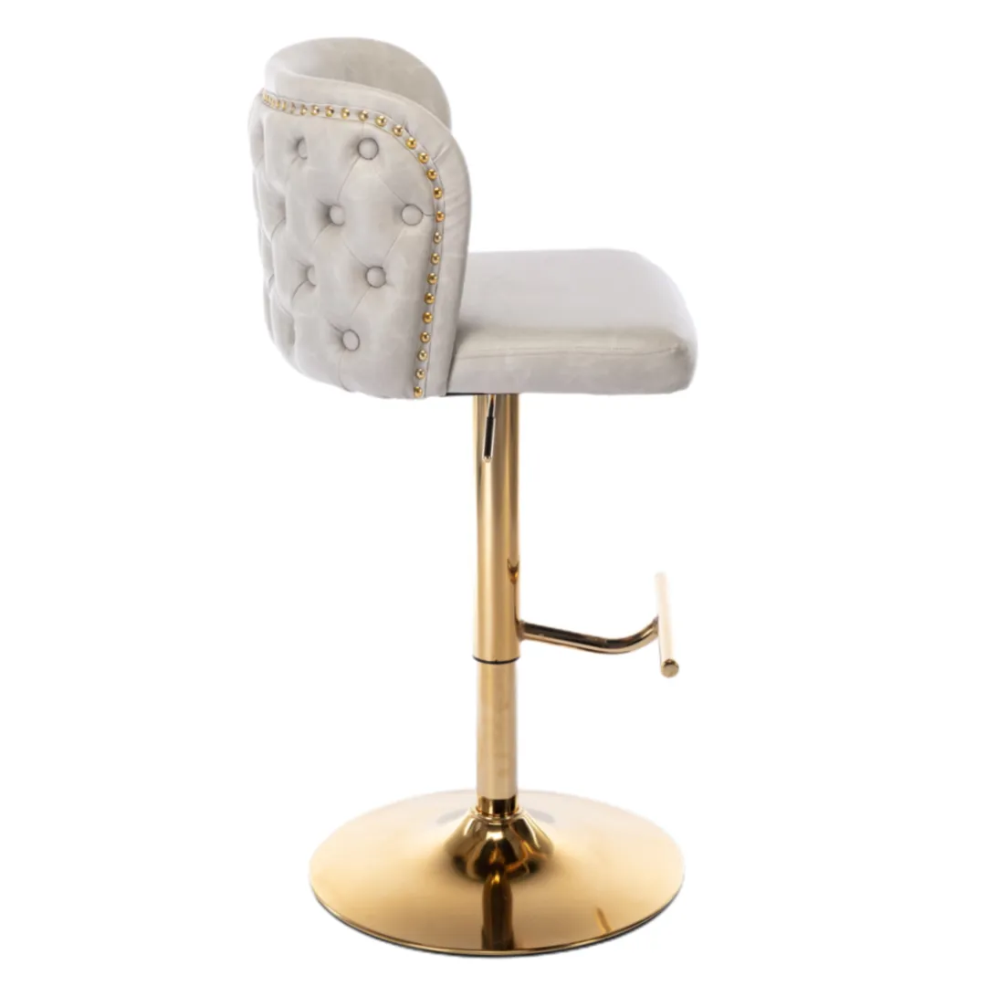 2x Faux Leather Golden Base Swivel Bar Stools | Beige