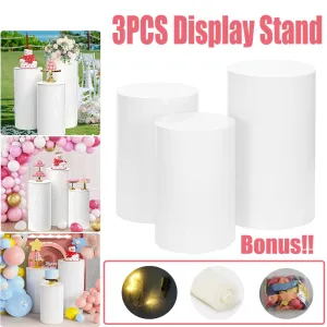 3PCS Display Stand | Round Cylinder Pedestal | With Balloon Set   LED Strip | Wedding | AU