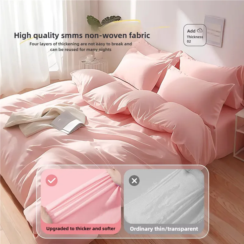4 Packaging | Disposable Travel Bedding Set | White | Waterproof & Clean | 4-Piece Set for Twin Beds
