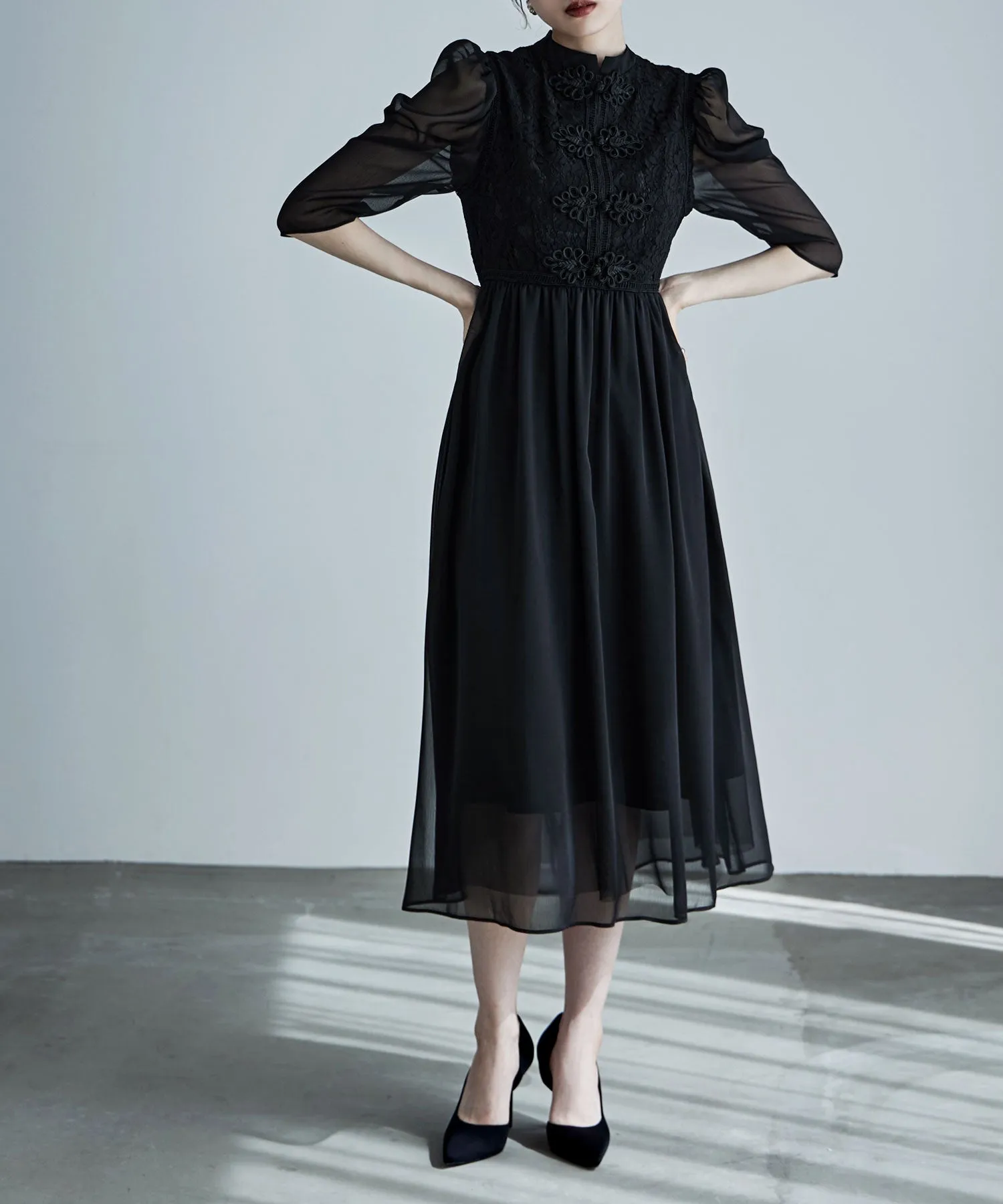 China motif flared dress