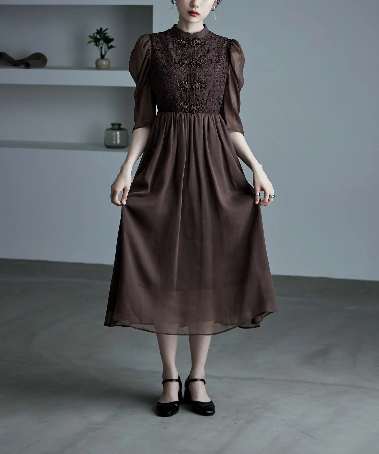 China motif flared dress