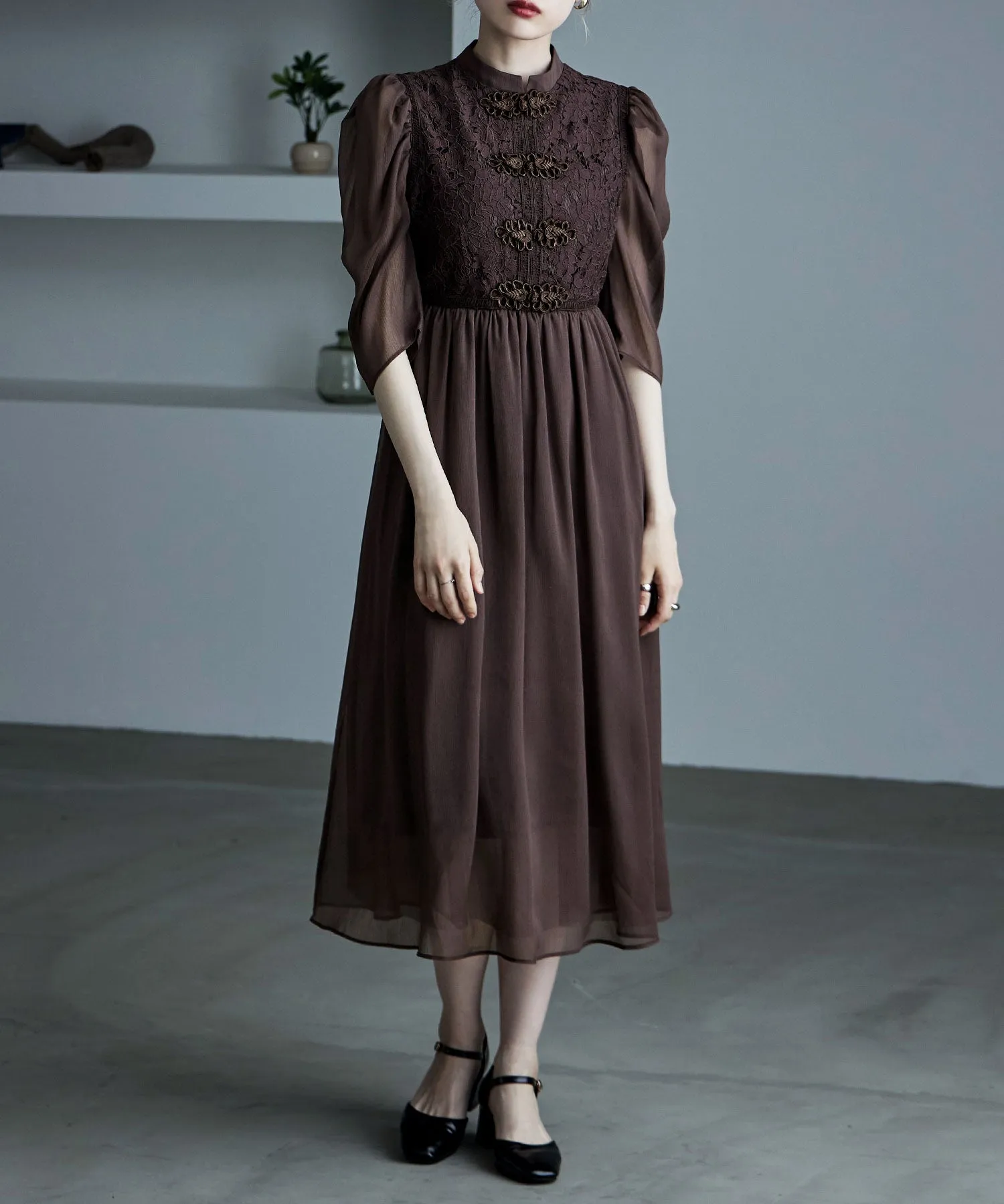 China motif flared dress
