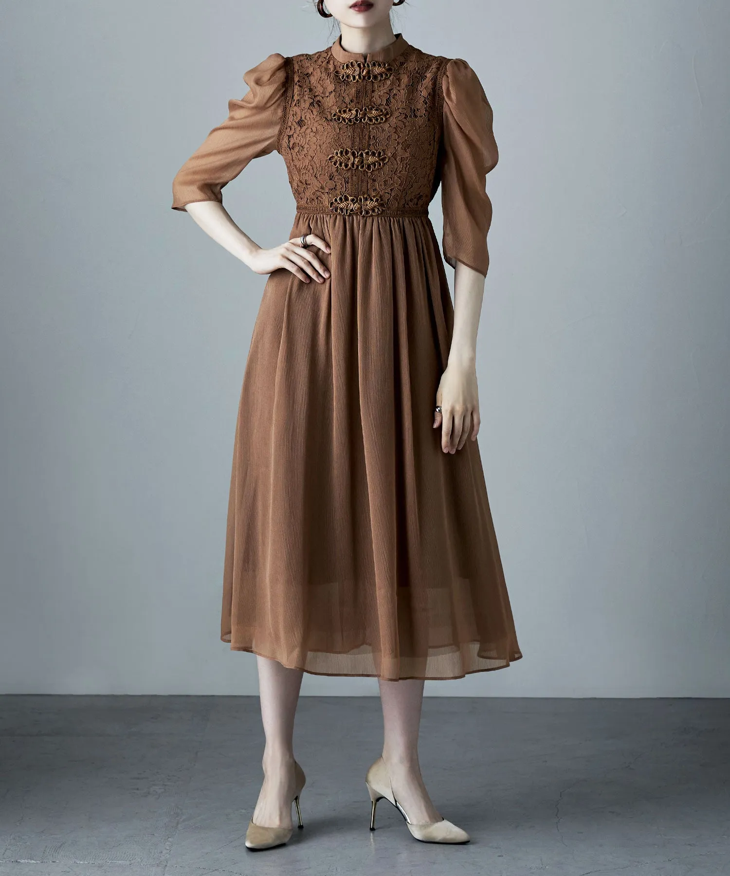 China motif flared dress