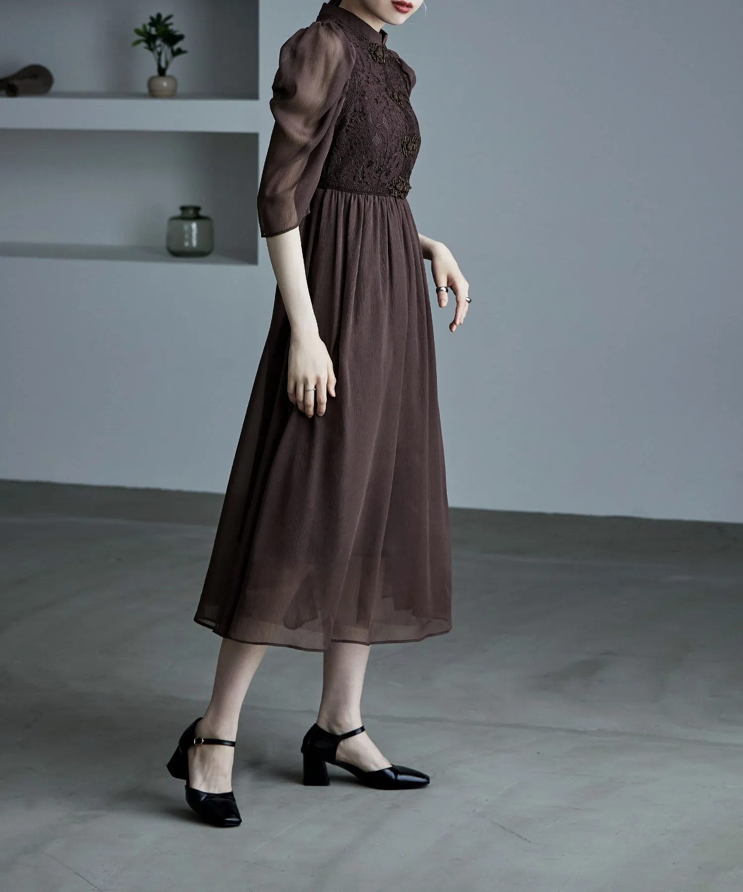 China motif flared dress