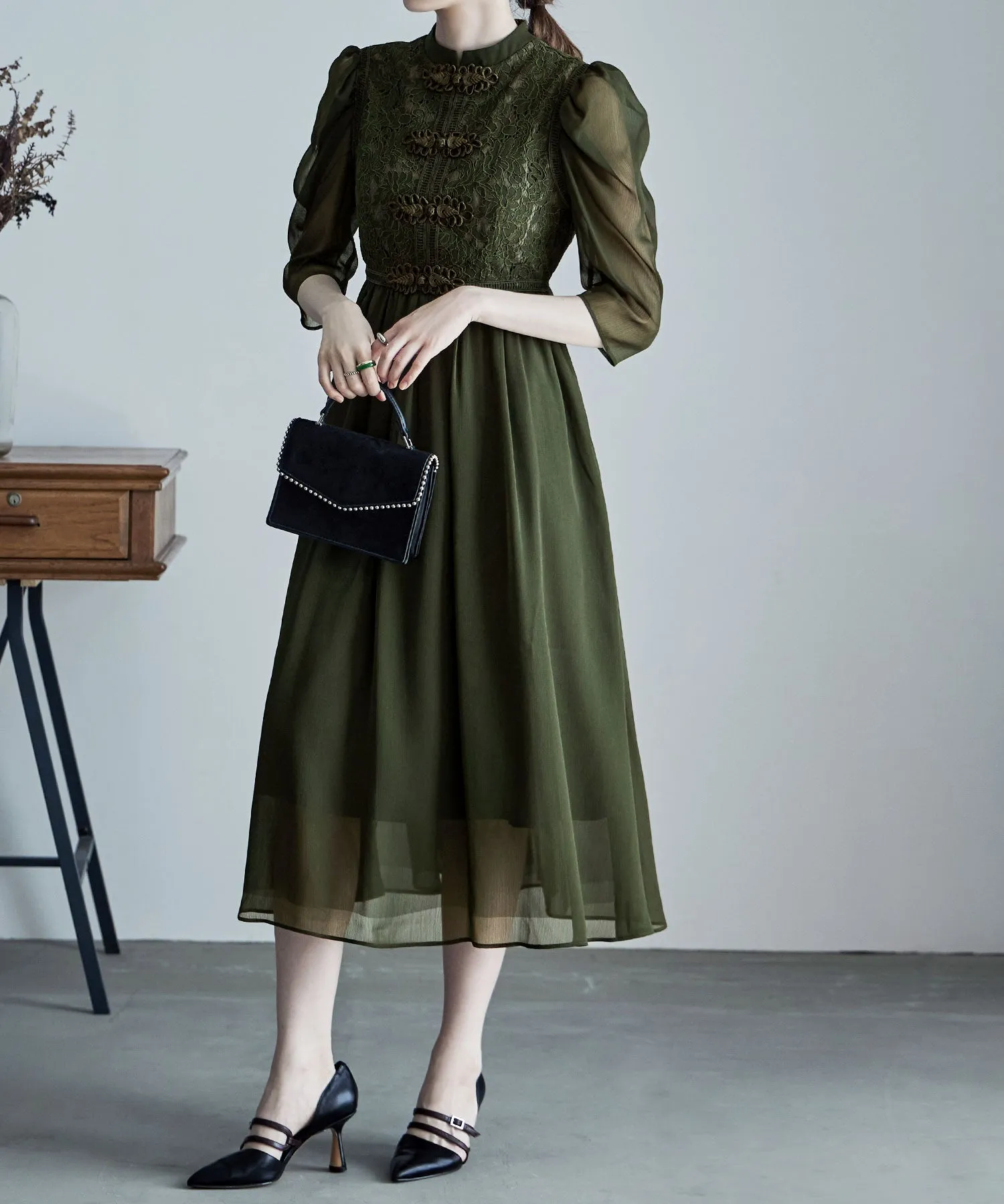 China motif flared dress
