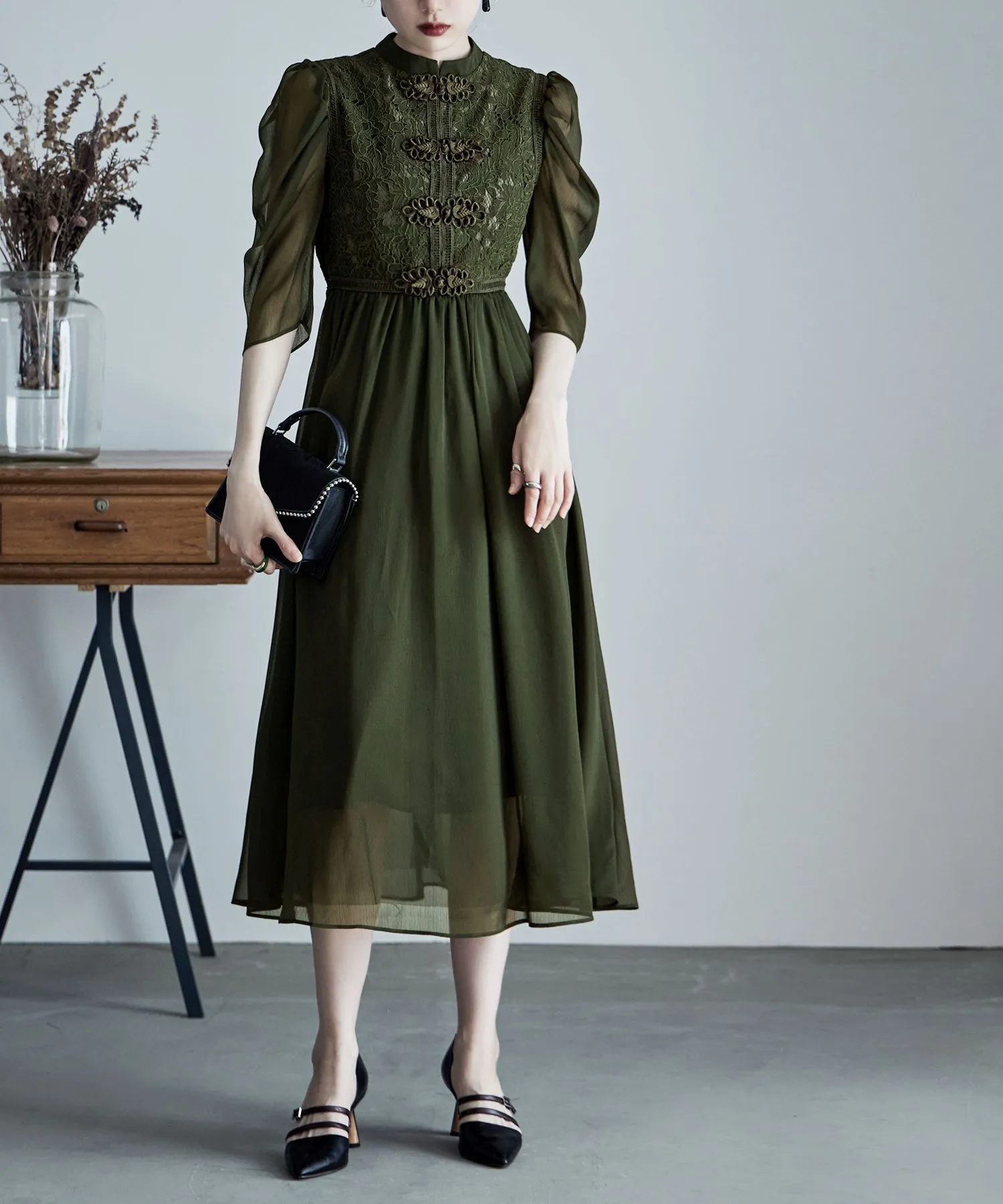 China motif flared dress
