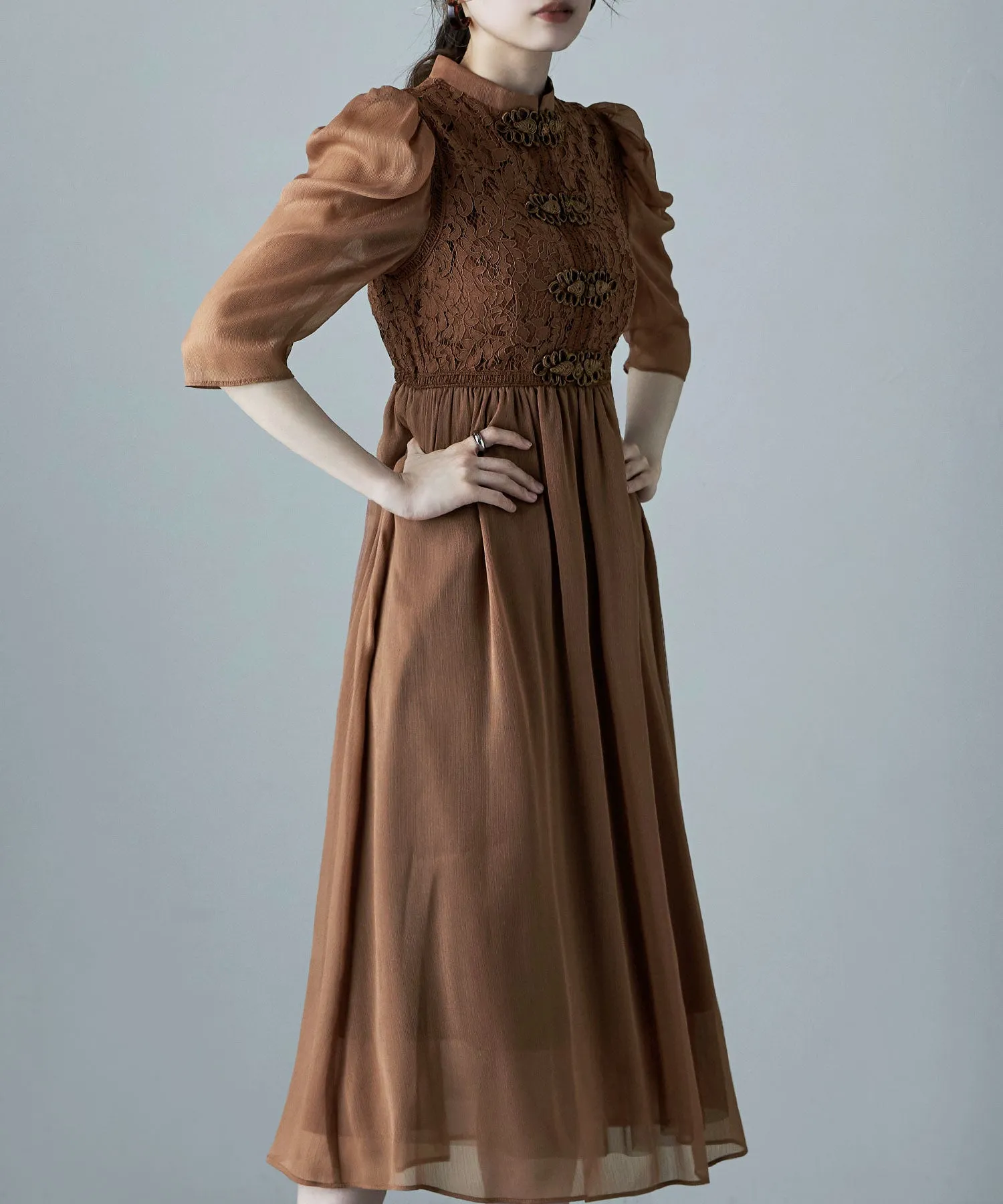 China motif flared dress