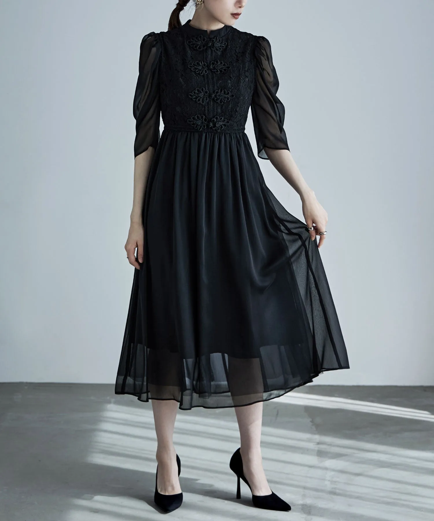 China motif flared dress