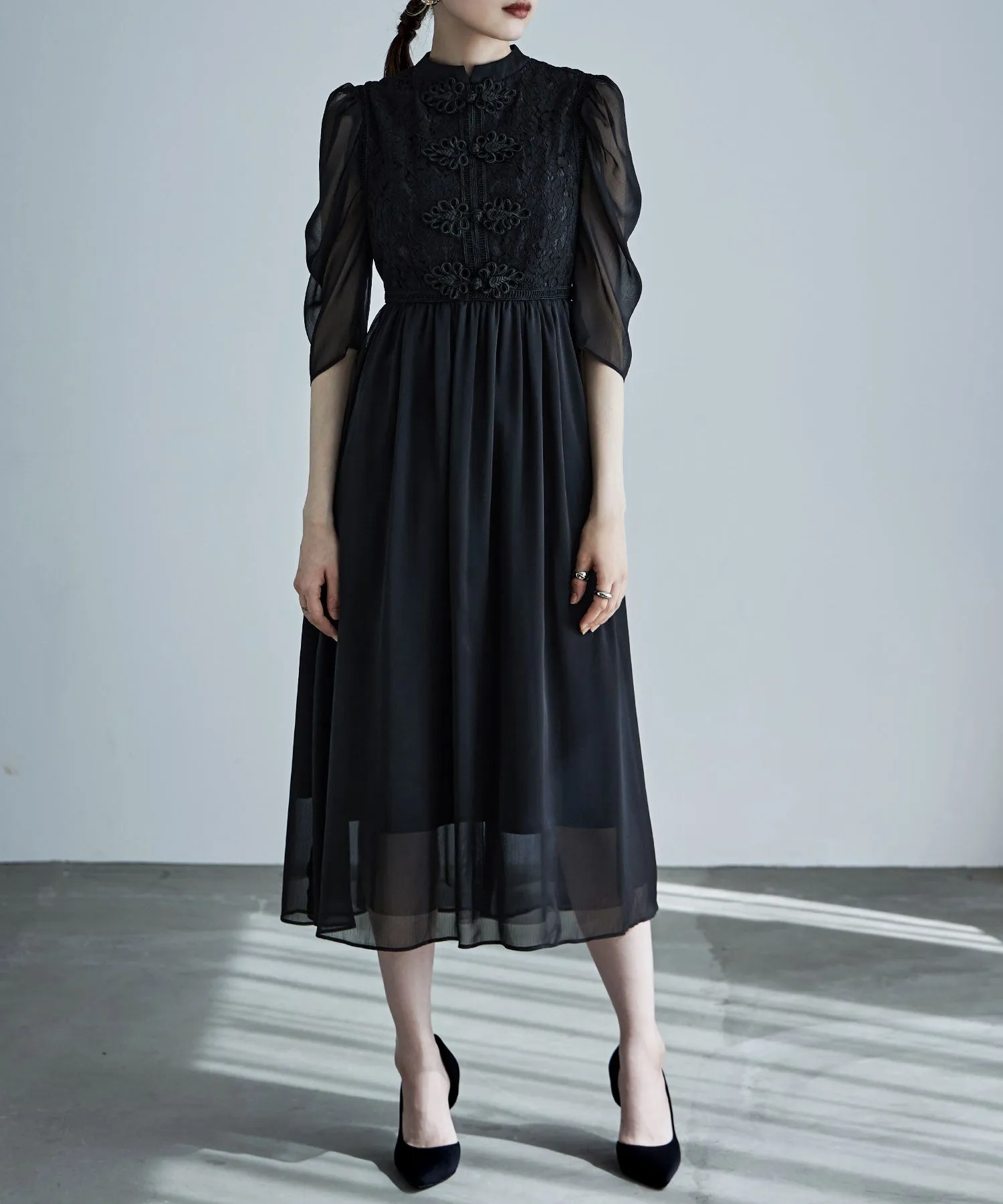 China motif flared dress