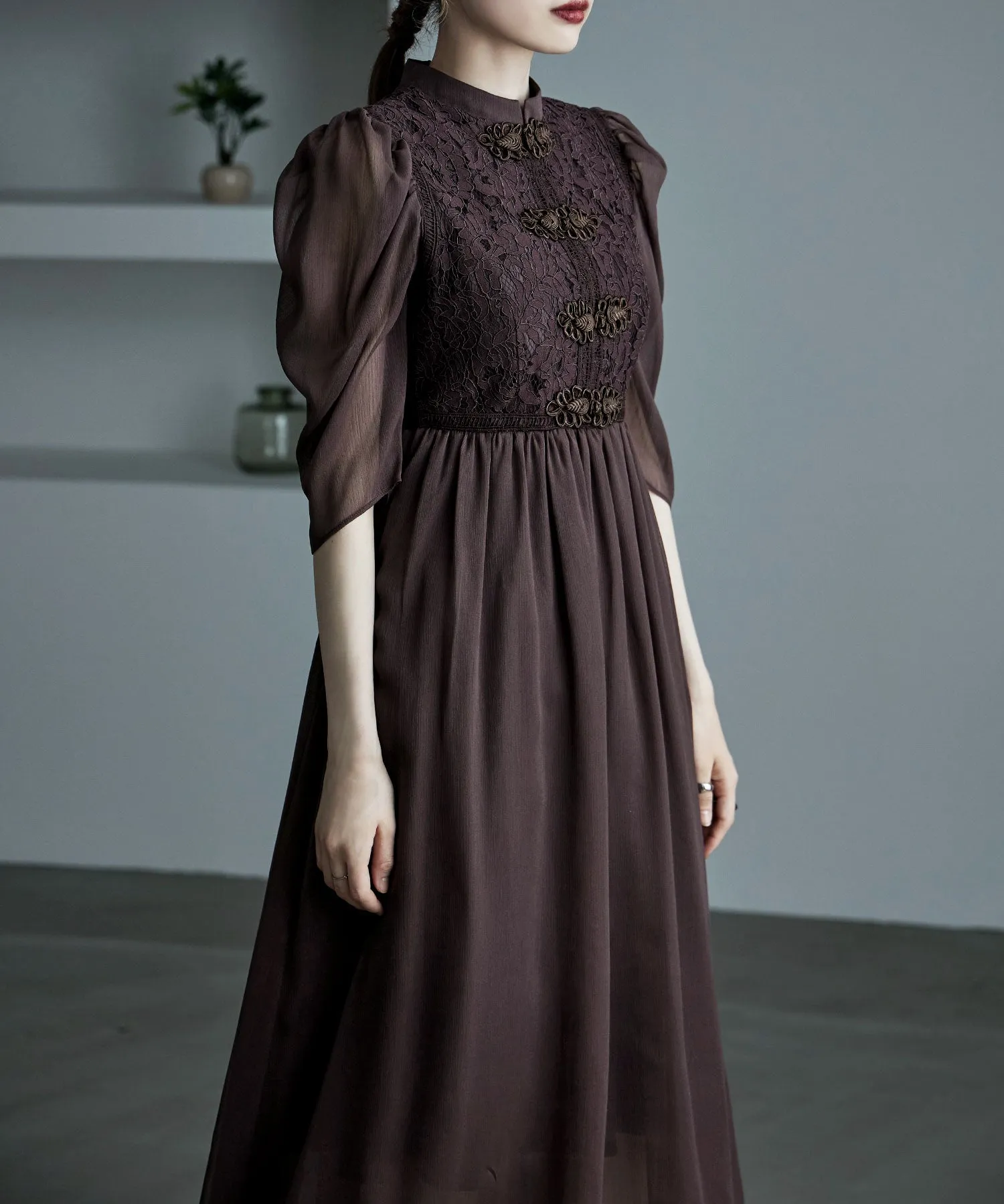 China motif flared dress
