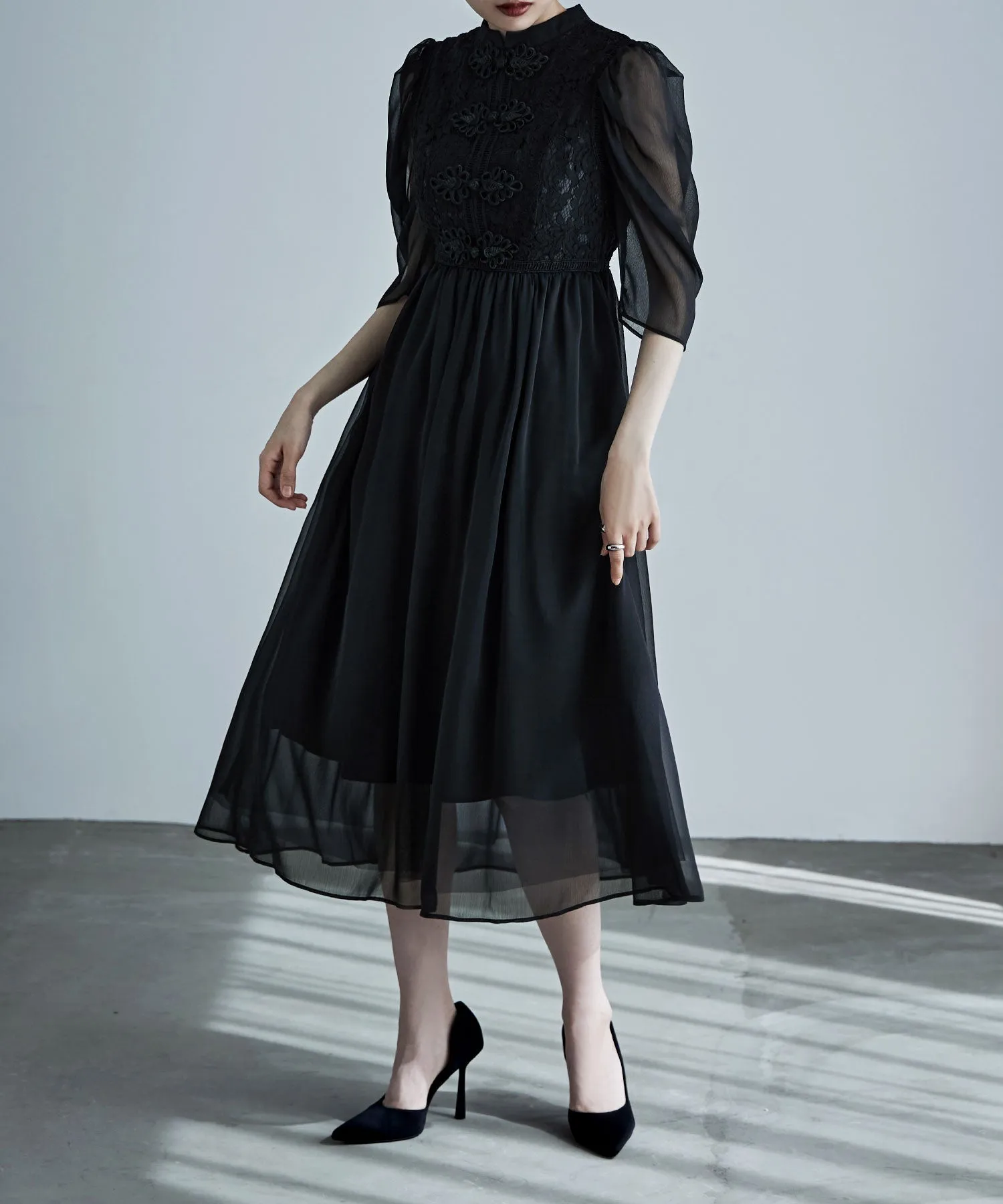 China motif flared dress