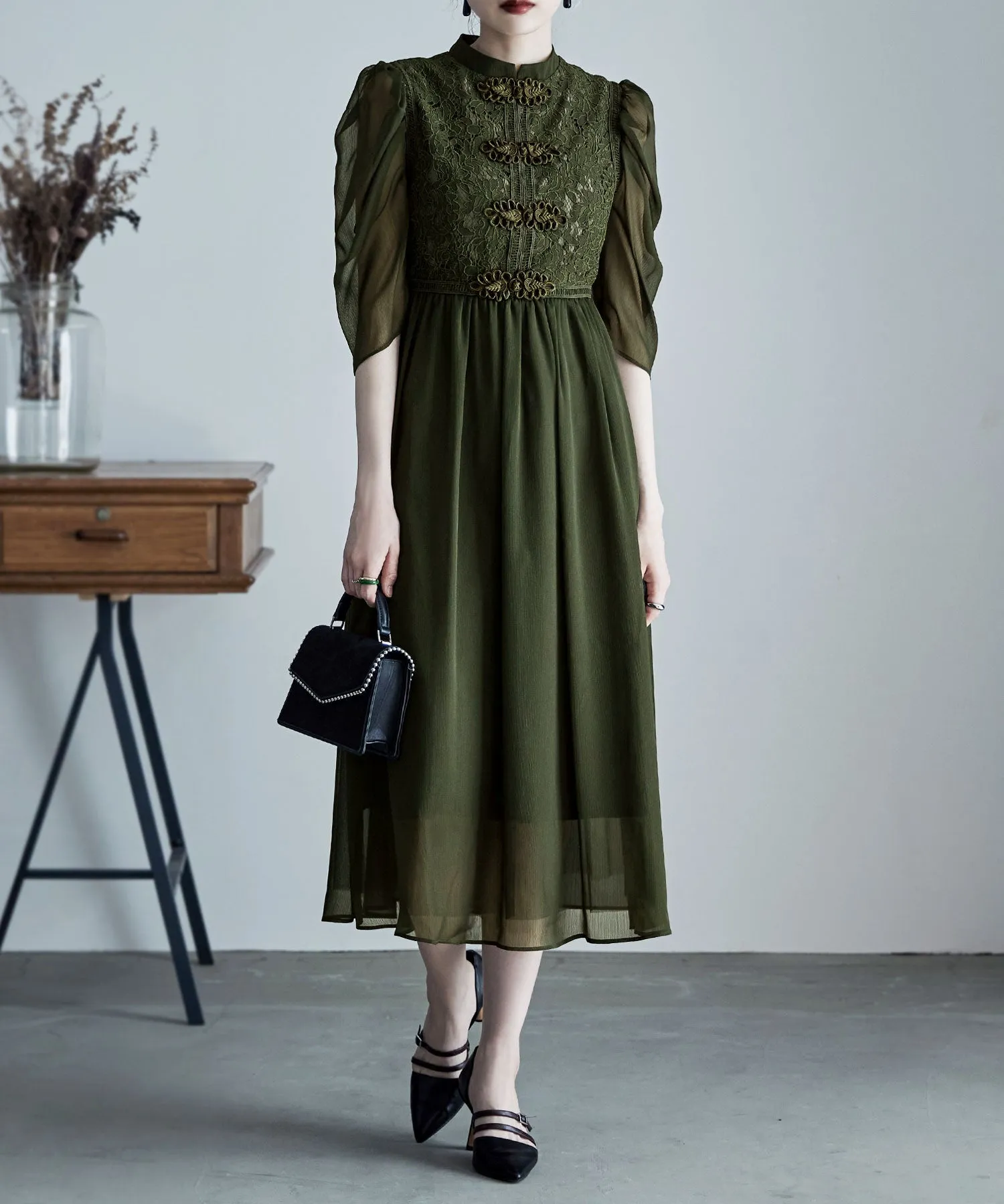 China motif flared dress