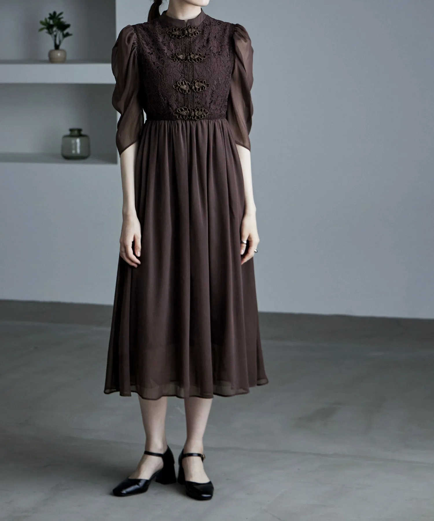 China motif flared dress
