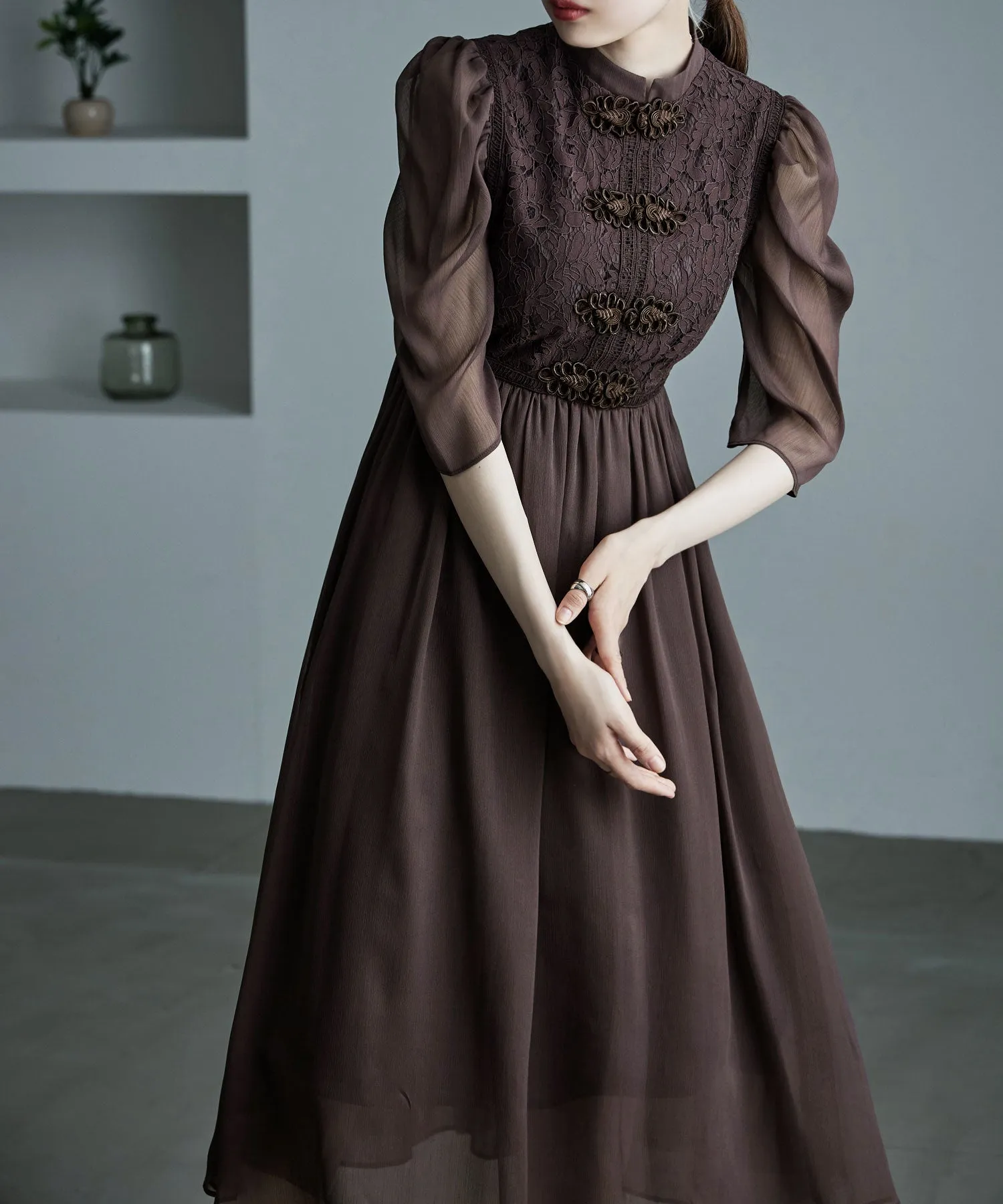 China motif flared dress