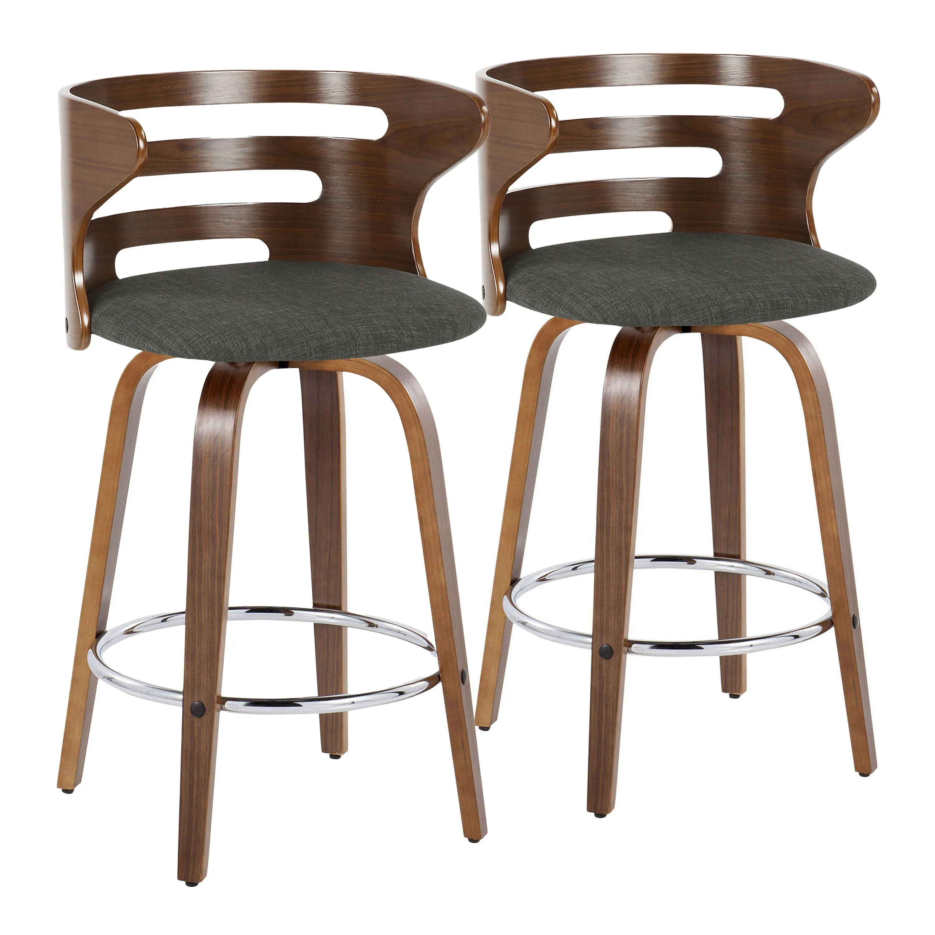 Cosini - Mid Century Modern Fixed Height Barstool With Swivel With Round Footrest (Set of 2) by Couch.com