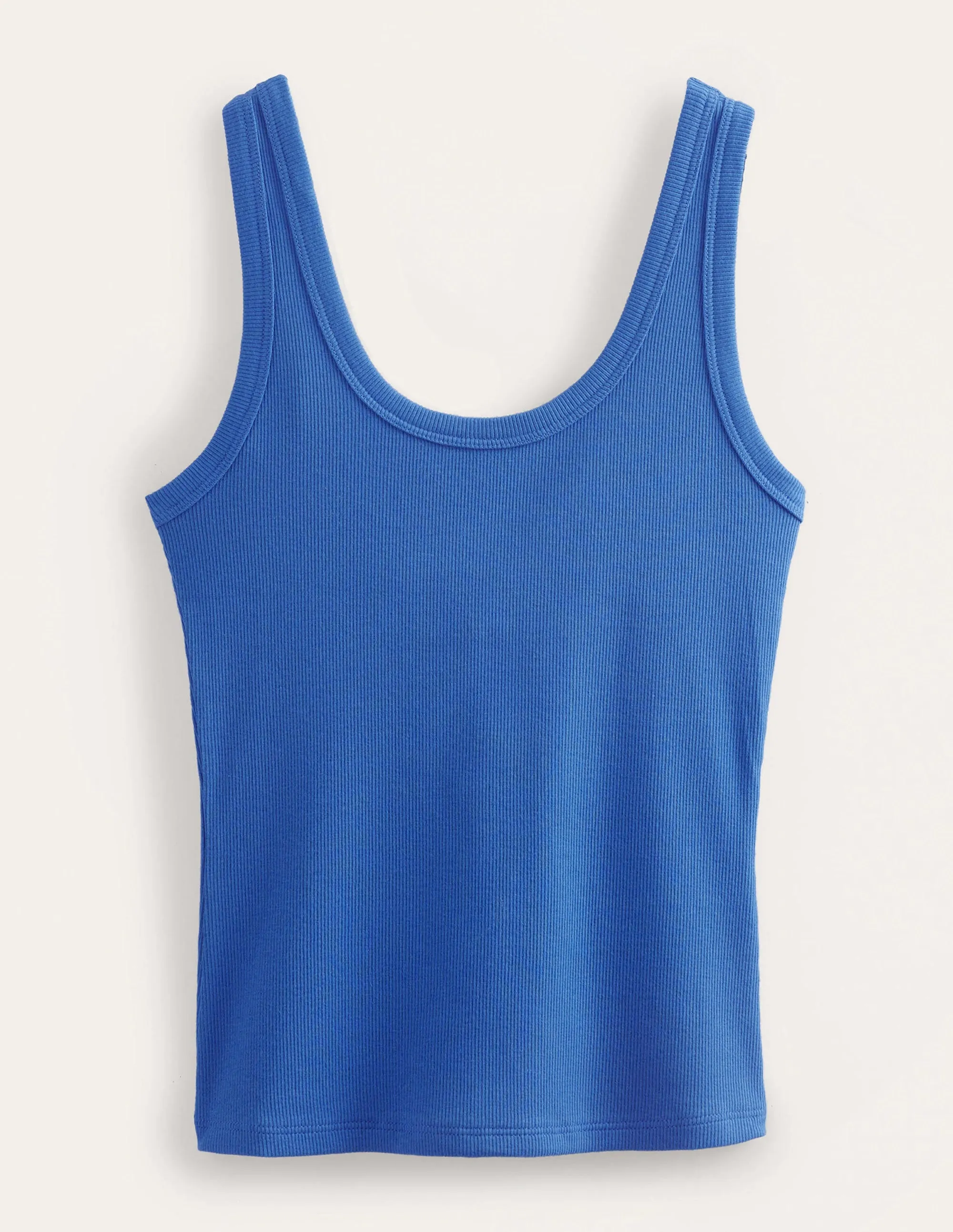 Cotton Ribbed Scoop Vest-China Blue