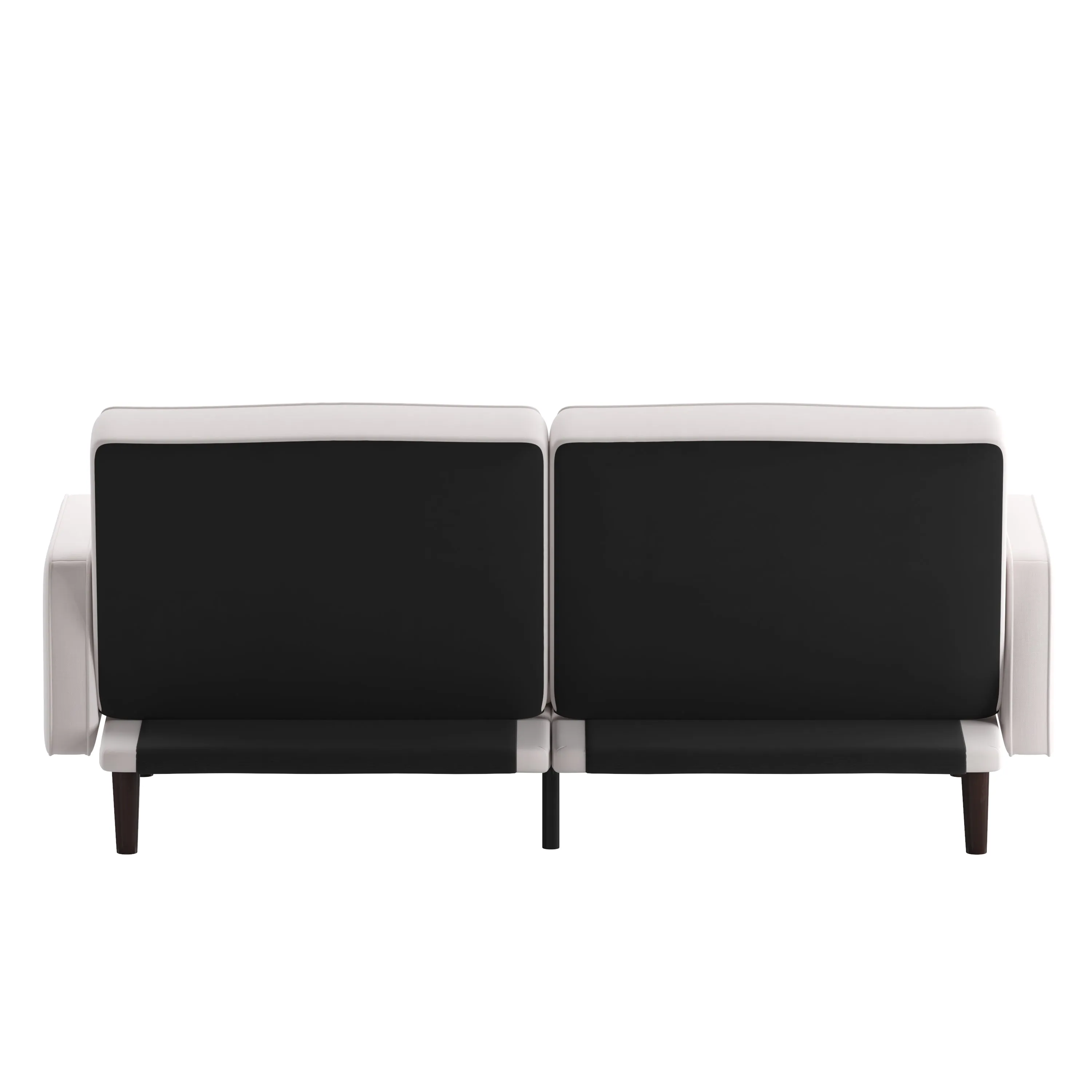 Devora Premium Upholstered Convertible Split Back Sofa Futon with Curved Armrests and Solid Wood Legs