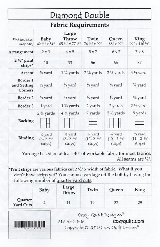 DIAMOND DOUBLE - Cozy Quilt Designs Pattern DIGITAL DOWNLOAD