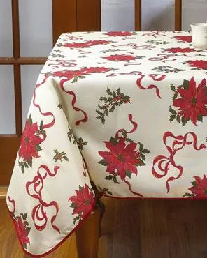 Euro Linen Poinsettia Fabric Table Cloth