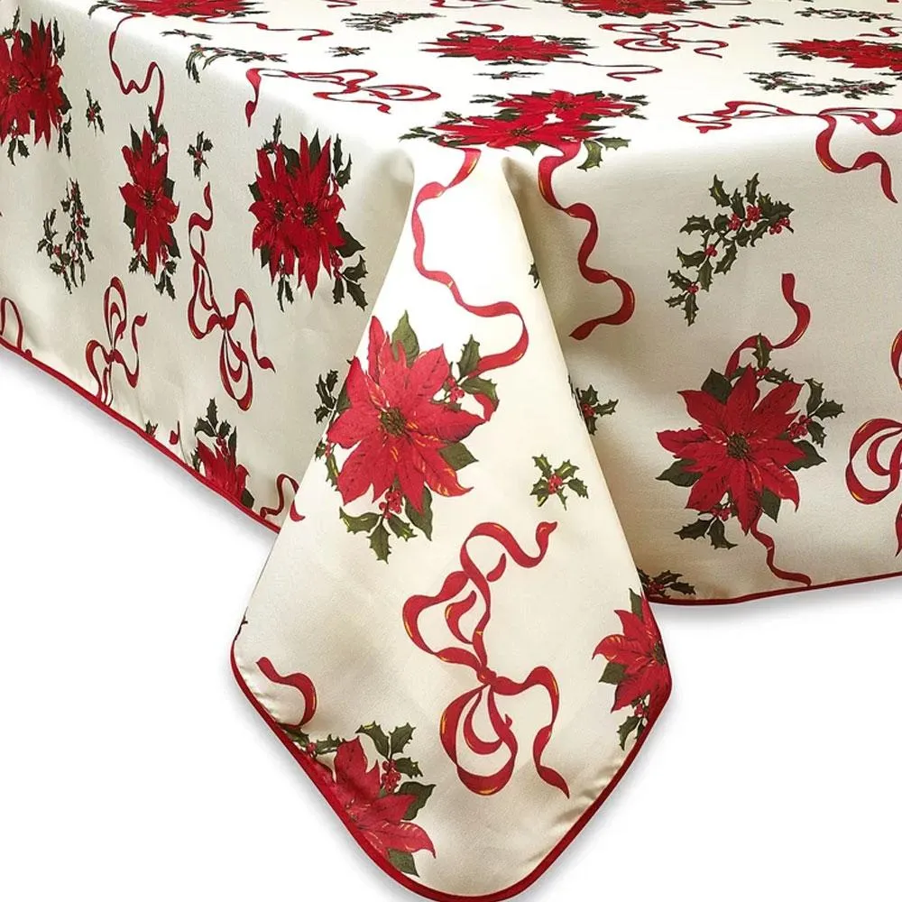 Euro Linen Poinsettia Fabric Table Cloth