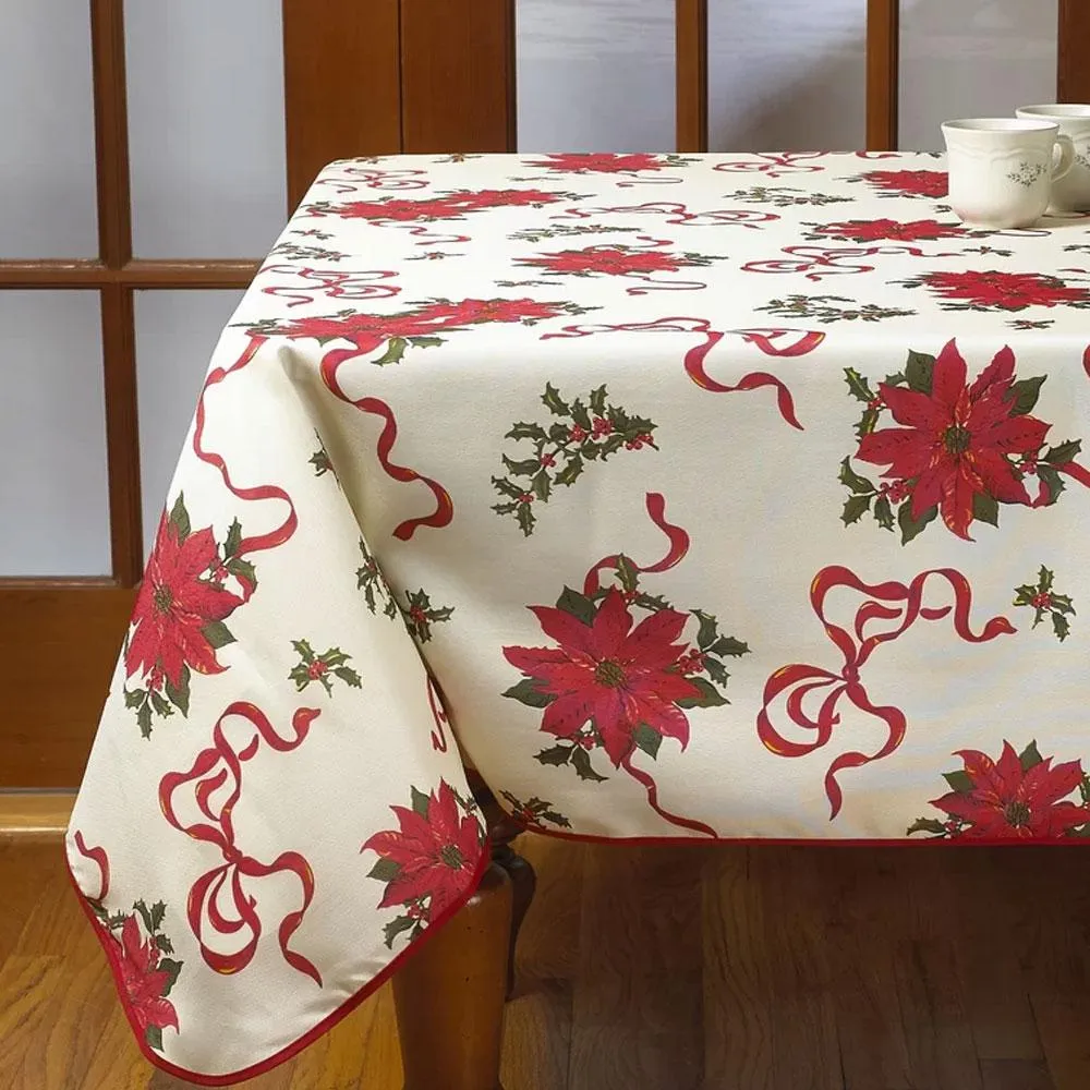 Euro Linen Poinsettia Fabric Table Cloth