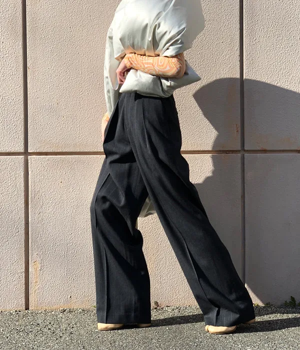 FUMIKA_UCHIDA/Thick 2Types Pinstriped/WIDE SLACKS(WIDE stripes/WHTBLUE line)
