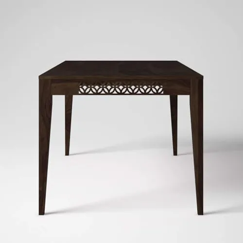 Indoplaza Sheesham Wood CNC 6 Seater Dining Table with 6 Cushion Chairs | Wooden Dining Room Set Dinner Table Furniture for Living Room Home Hotels - Walnut Finish
