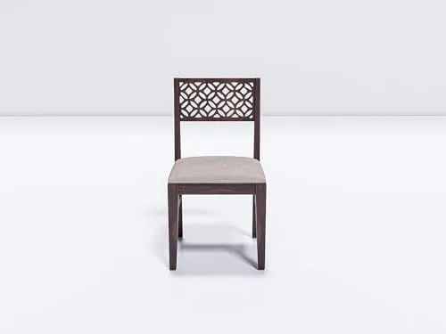 Indoplaza Sheesham Wood CNC 6 Seater Dining Table with 6 Cushion Chairs | Wooden Dining Room Set Dinner Table Furniture for Living Room Home Hotels - Walnut Finish