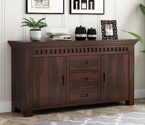 Indoplaza Sheesham Wood Sideboard Storage Cabinet with 3 Drawers and 2 Door for Living Room Hall | Wooden Furniture Storage Cabinet for Kitchen & Dining Room Side Board (Walnut Finish)