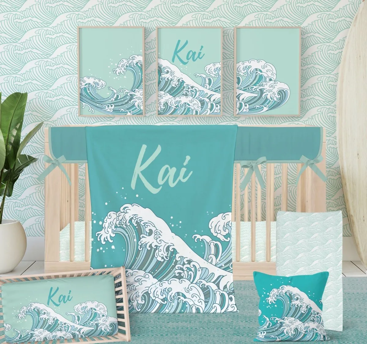 Ocean Tidal Waves Nursery Pillow