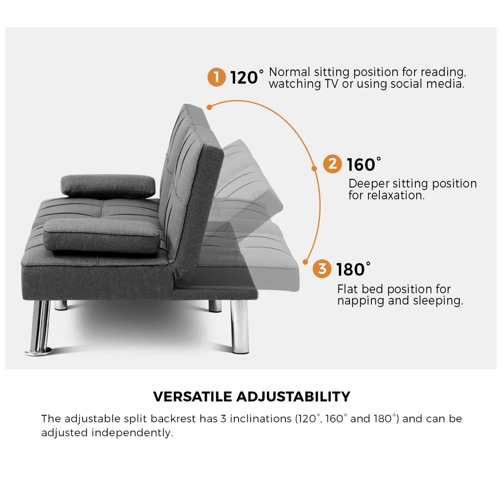 Oikiture Sofa Bed Lounge 3 Seater Futon Couch Beds Recliner Cup Holder Fabric