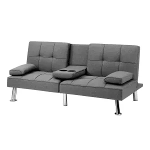 Oikiture Sofa Bed Lounge 3 Seater Futon Couch Beds Recliner Cup Holder Fabric