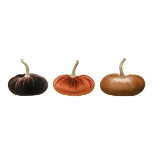 Round Velvet Pumpkin with Resin Stem 9"