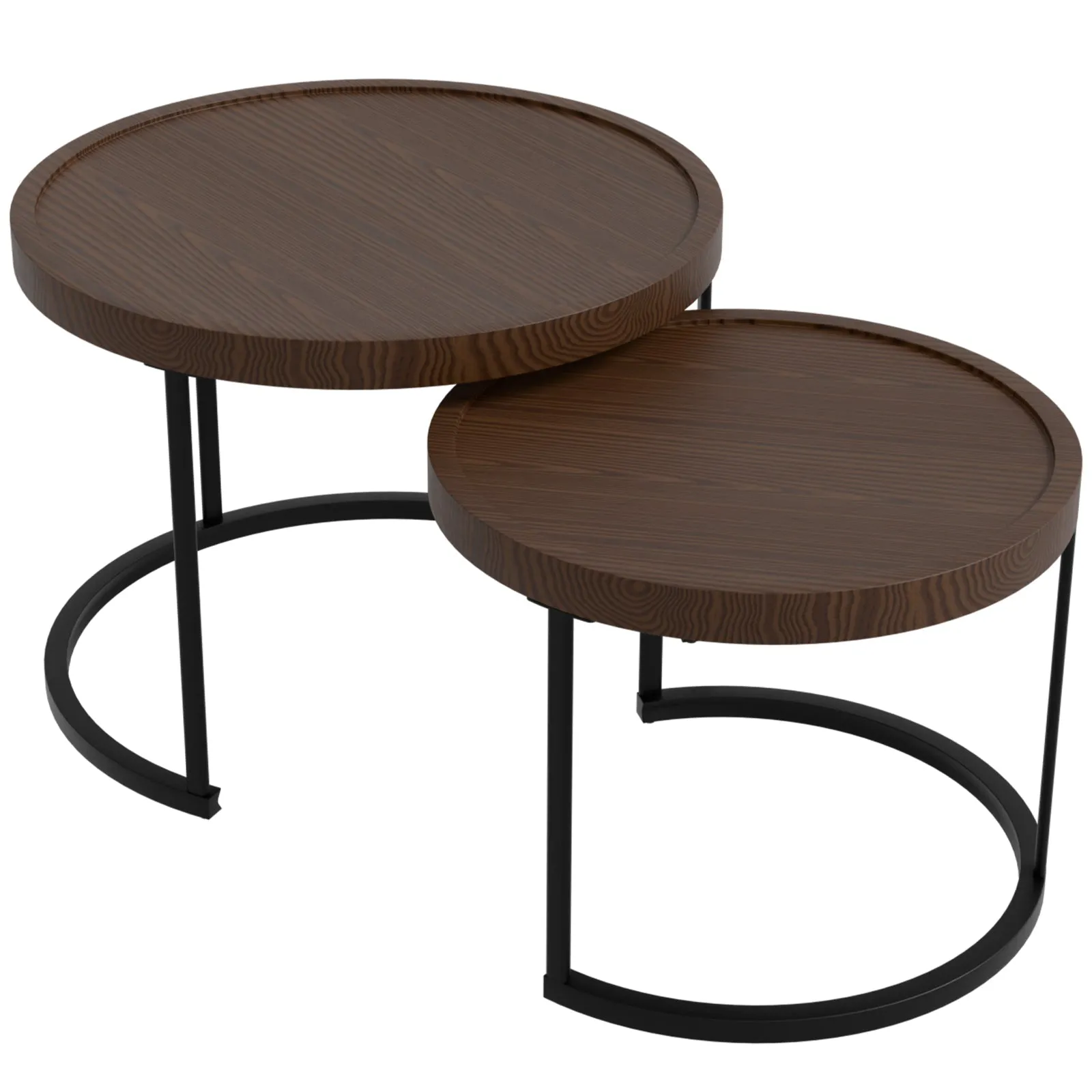 Sunset Dune Outdoor Round Modern Nesting Coffee Tables, Set of 2, Brown