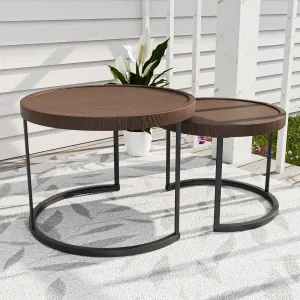 Sunset Dune Outdoor Round Modern Nesting Coffee Tables, Set of 2, Brown