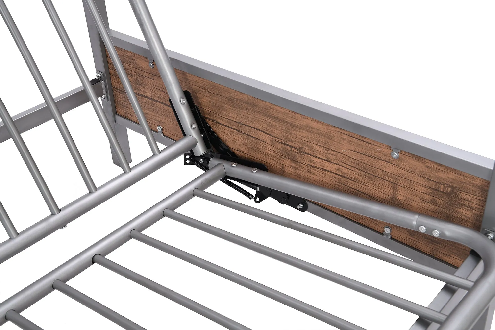 Twin-Over-Futon Bunk Bed, Metal Futon Bunk Bed Frame with Guardrails and Ladder(Gray)(OLD SKU:LP000096AAE)